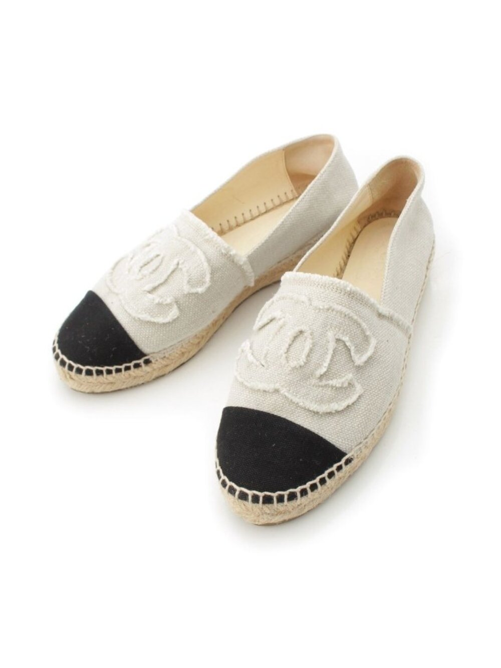 Chanel Espadrille Canvas CC Logo Slip Ons Gray